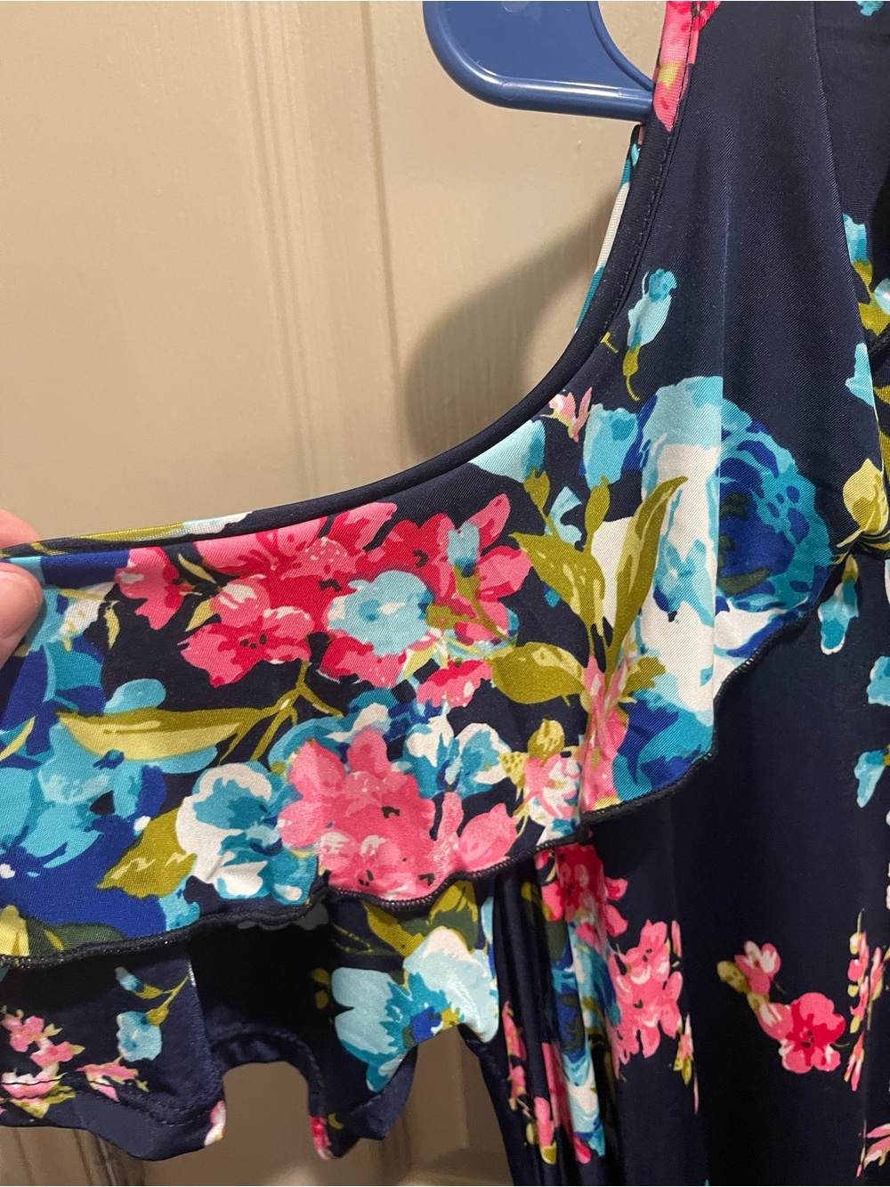 Navy Floral Cold-Shoulder Dress - Picture 3 of 5